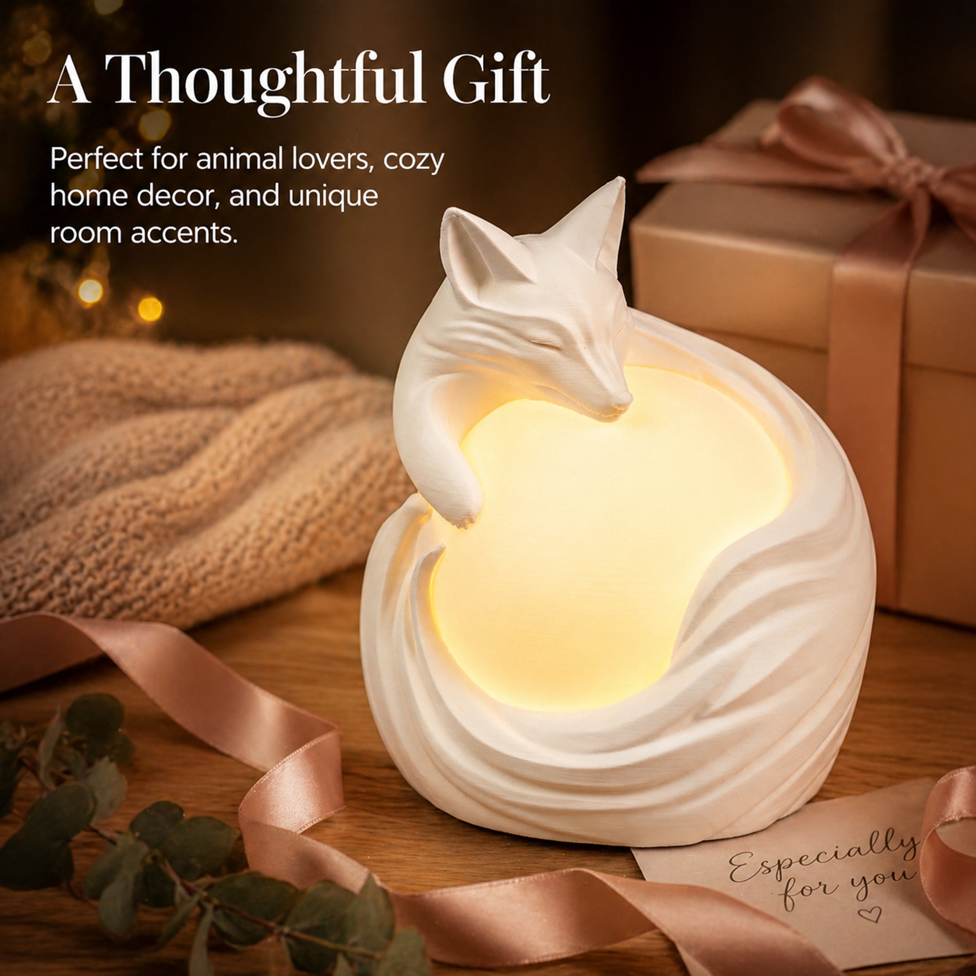 3D Printed Fox Ambient Table Lamp, Warm Glow Decorative Night Light, Sculptural Fox Desk Lamp For Bedroom Bookshelf Home Decor