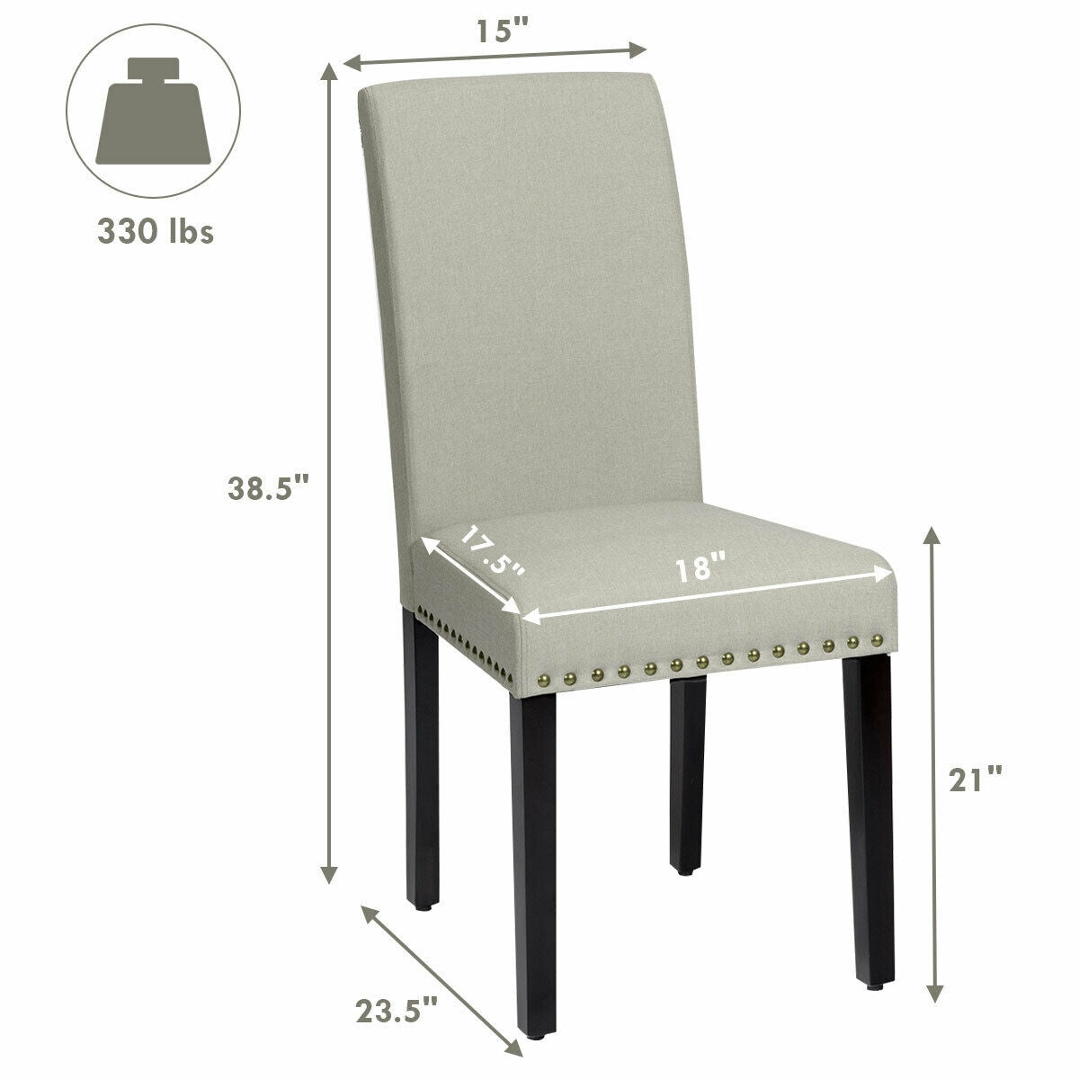 Set of 2 Fabric Upholstered Dining Chairs with Nailhead