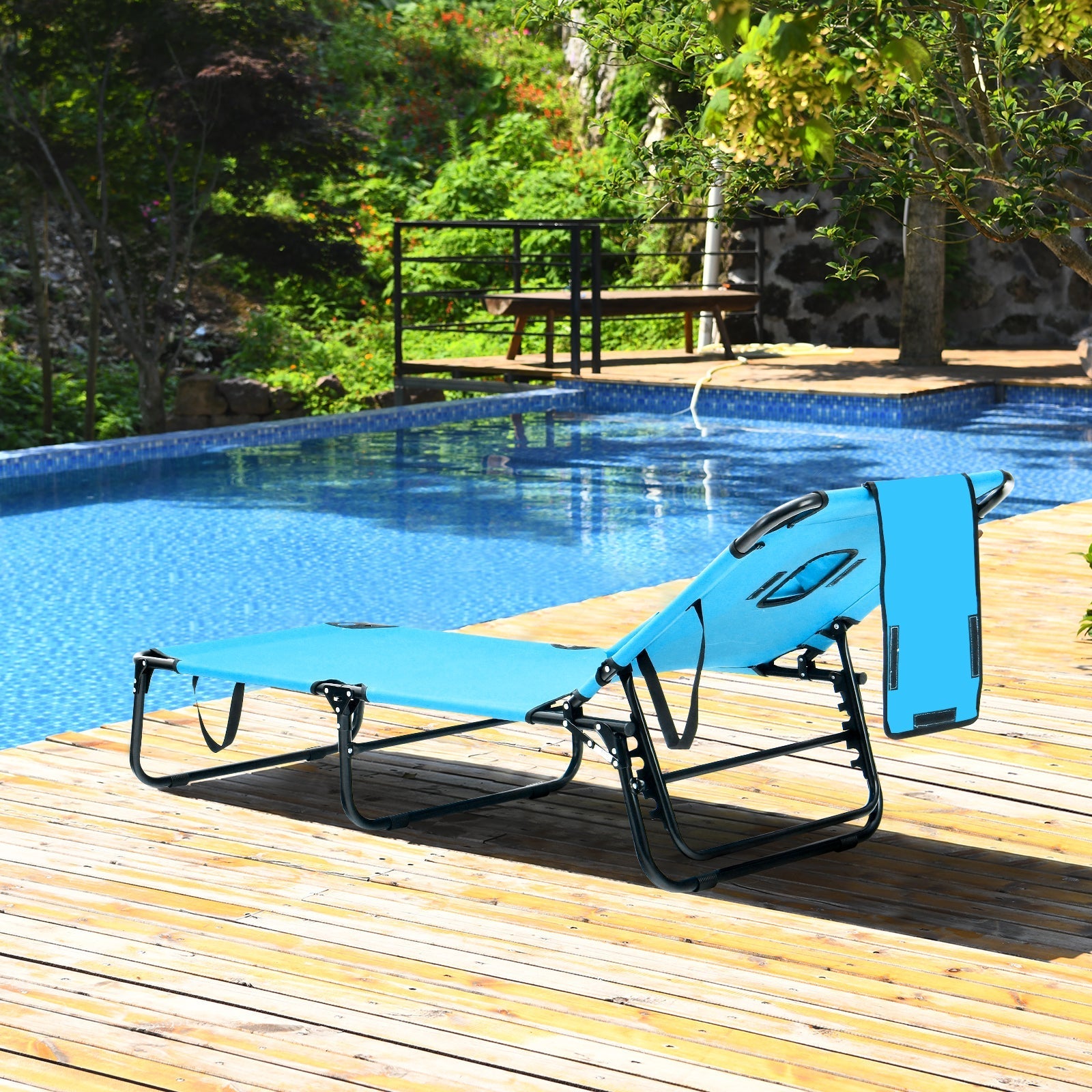 Beach Chaise Lounge Chair with Face Hole and Removable Pillow
