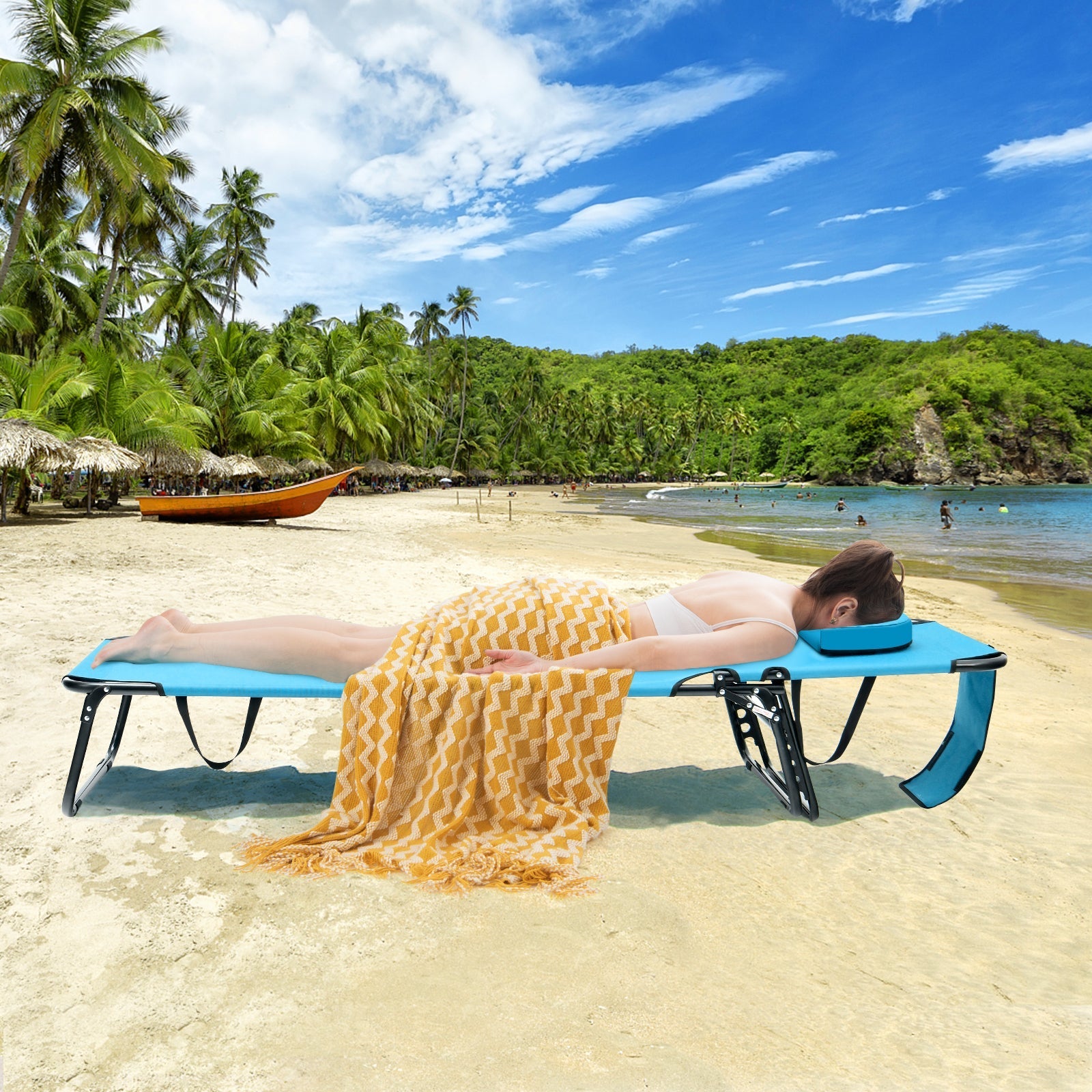 Beach Chaise Lounge Chair with Face Hole and Removable Pillow