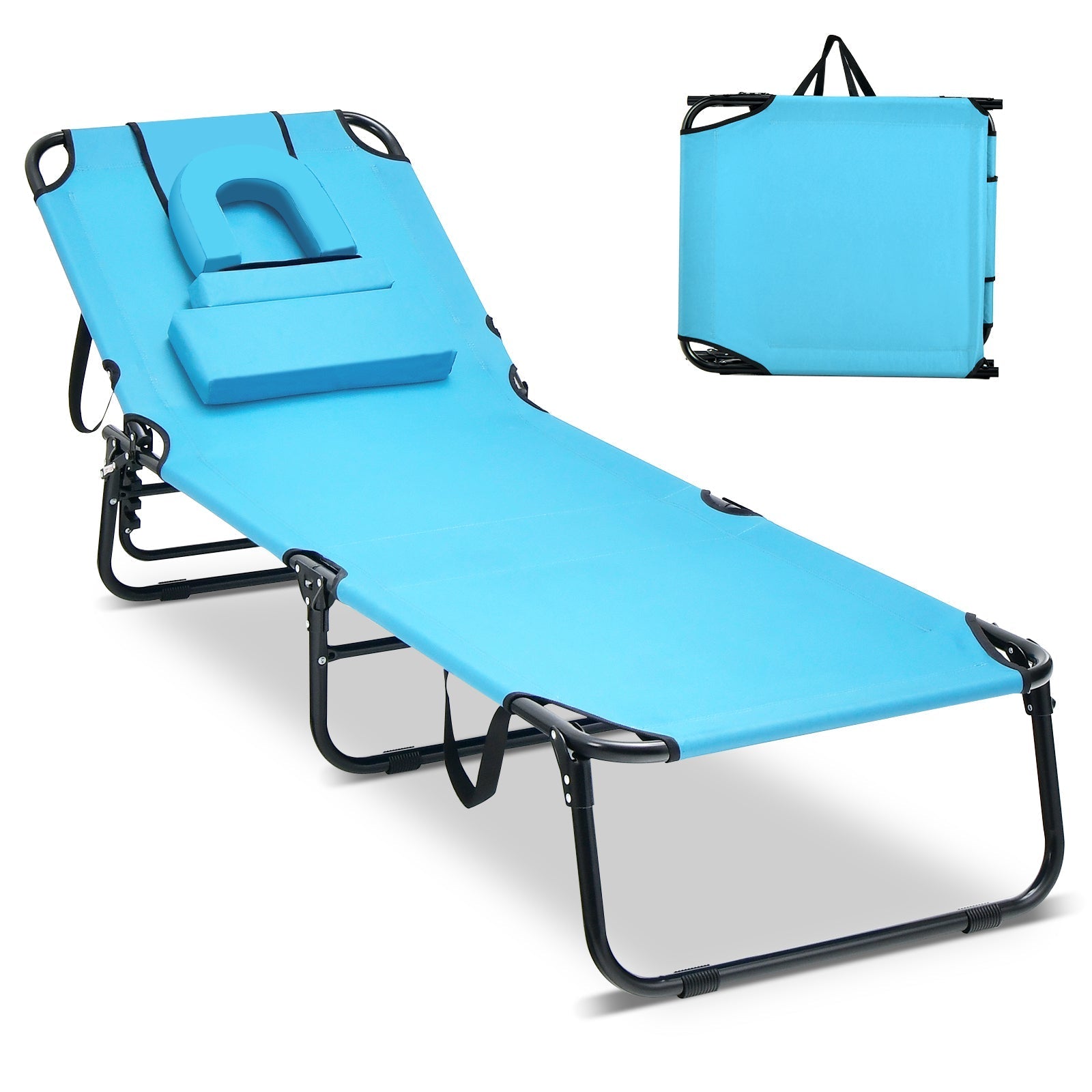 Beach Chaise Lounge Chair with Face Hole and Removable Pillow