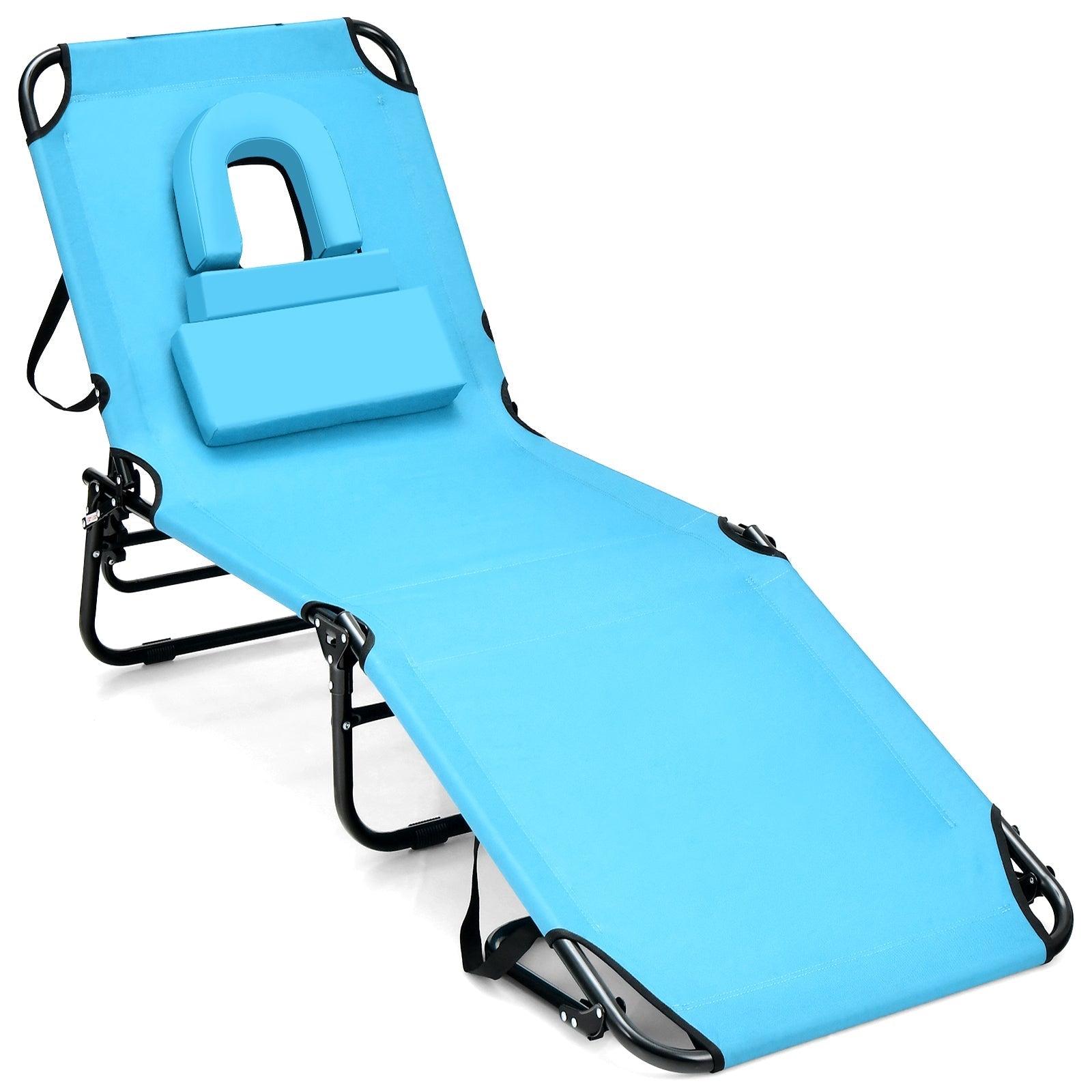 Beach Chaise Lounge Chair with Face Hole and Removable Pillow