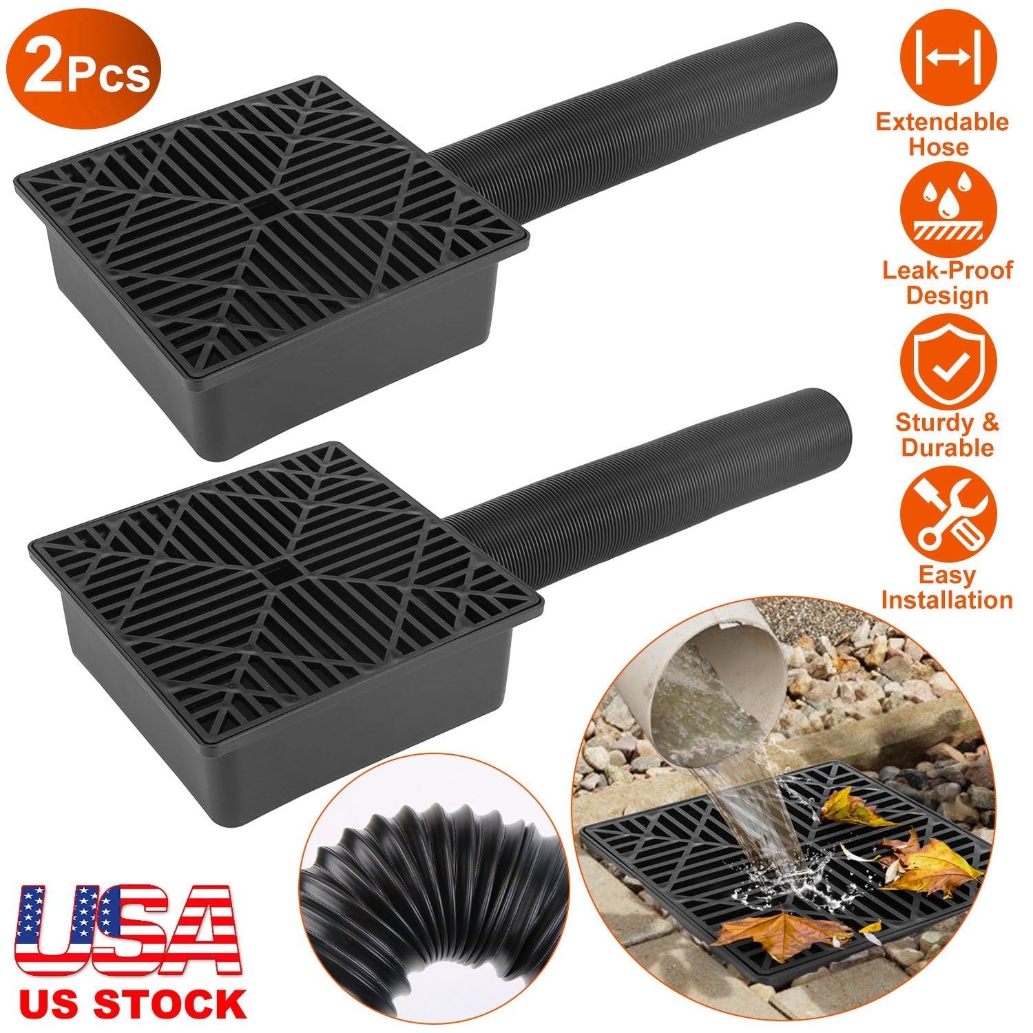 Gutter Downspout Extension, Low Profile Extendable Hose