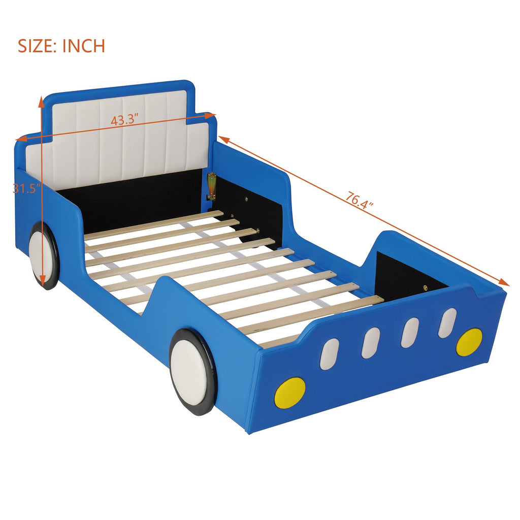 Twin Size Race Car-Shaped Platform Bed with Safety Rails - Red/Blue