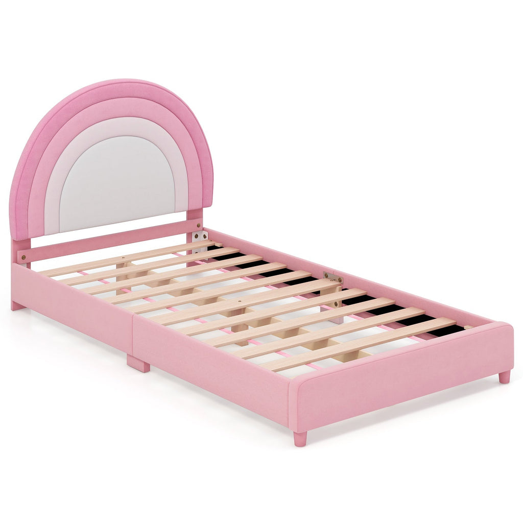 Twin Bed Frame with Height-Adjustable Headboard and Sturdy Wooden Slats