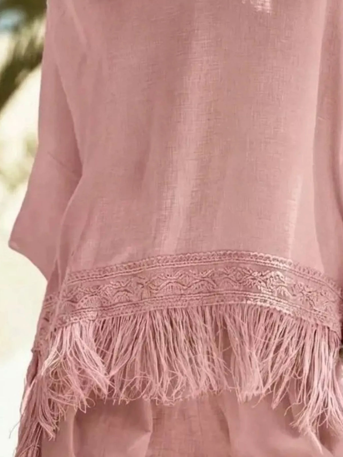 Fringed 3/4 Sleeve Blouse
