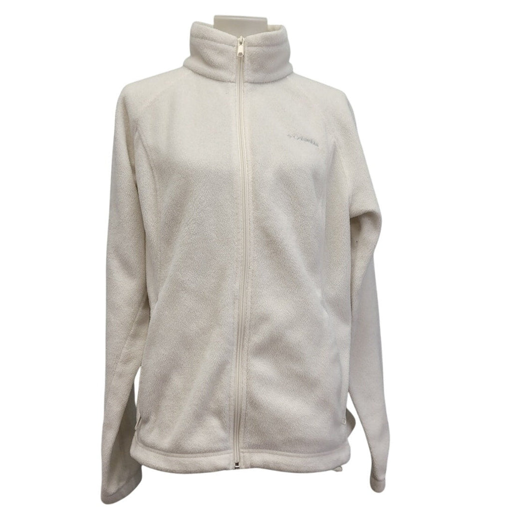 Columbia Womens XL Full Zip Fuzzy White Polyester Fleece Long Sleeve Jacket