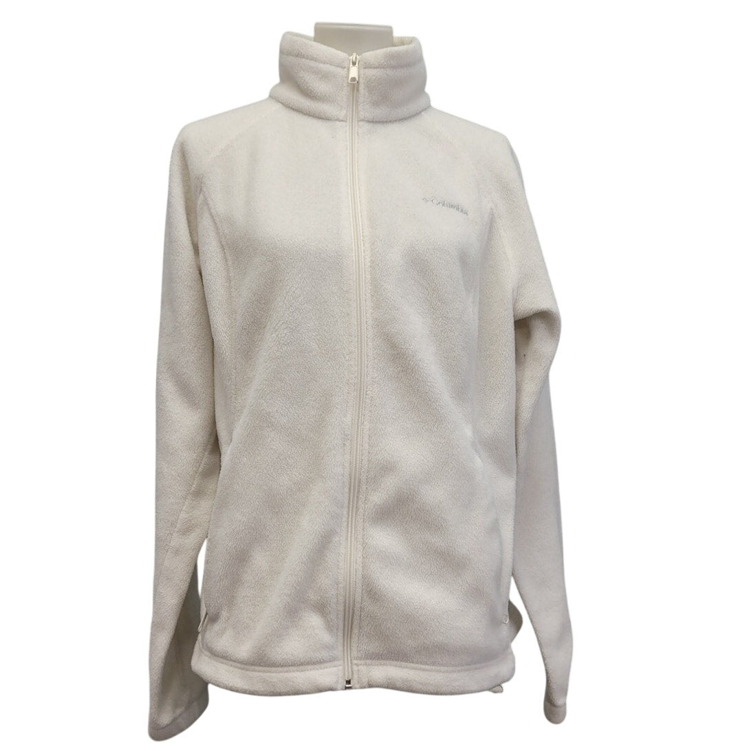 Columbia Womens XL Full Zip Fuzzy White Polyester Fleece Long Sleeve Jacket