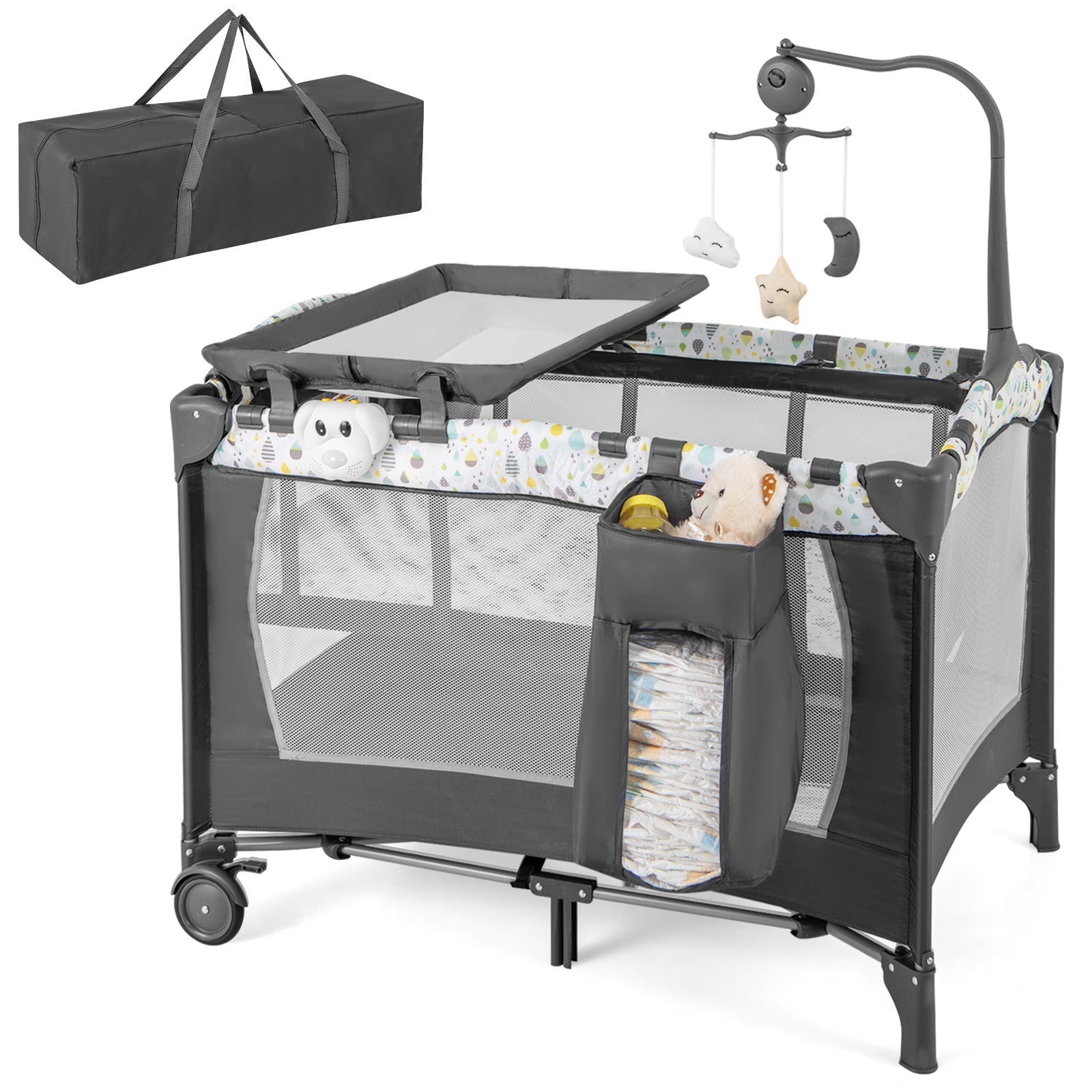 Multi-Functional Baby Playpen with Mattress and Removable Changing Table