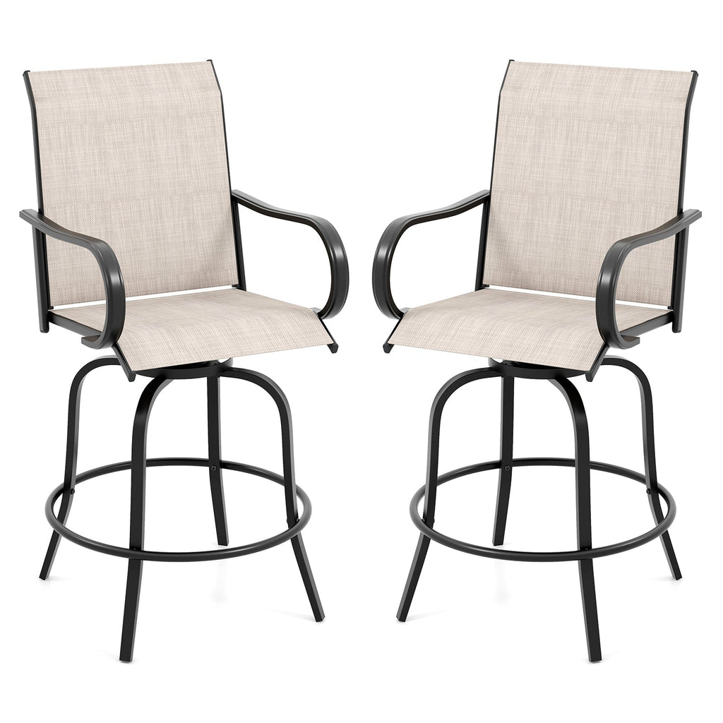 2 Pieces 360 Rotating Bar Stool Set with Armrests for Patio
