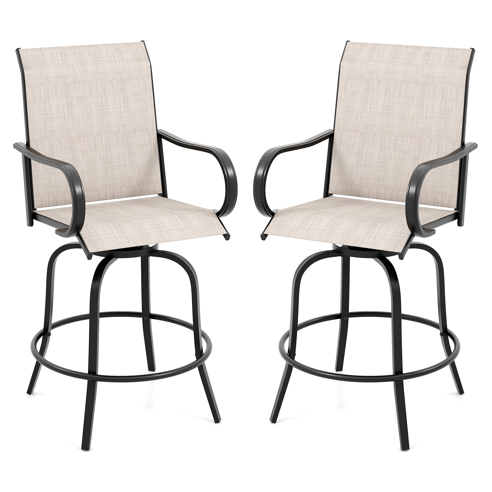 2 Pieces 360 Rotating Bar Stool Set with Armrests for Patio