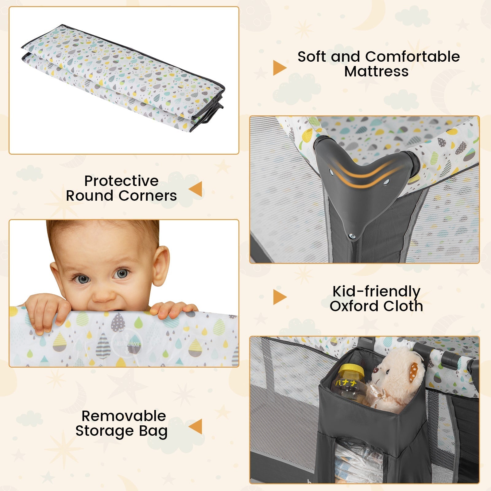 Multi-Functional Baby Playpen with Mattress and Removable Changing Table