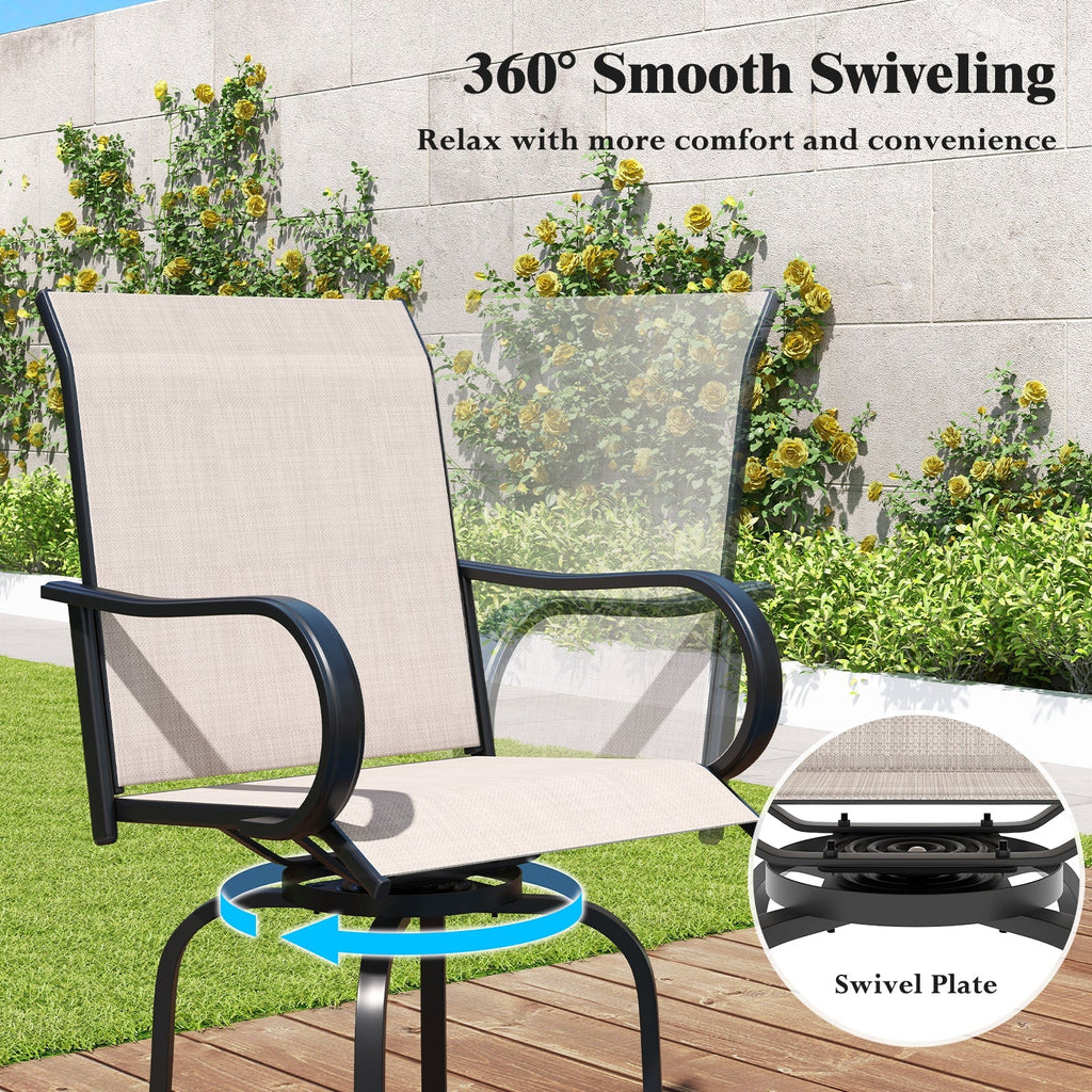 2 Pieces 360 Rotating Bar Stool Set with Armrests for Patio