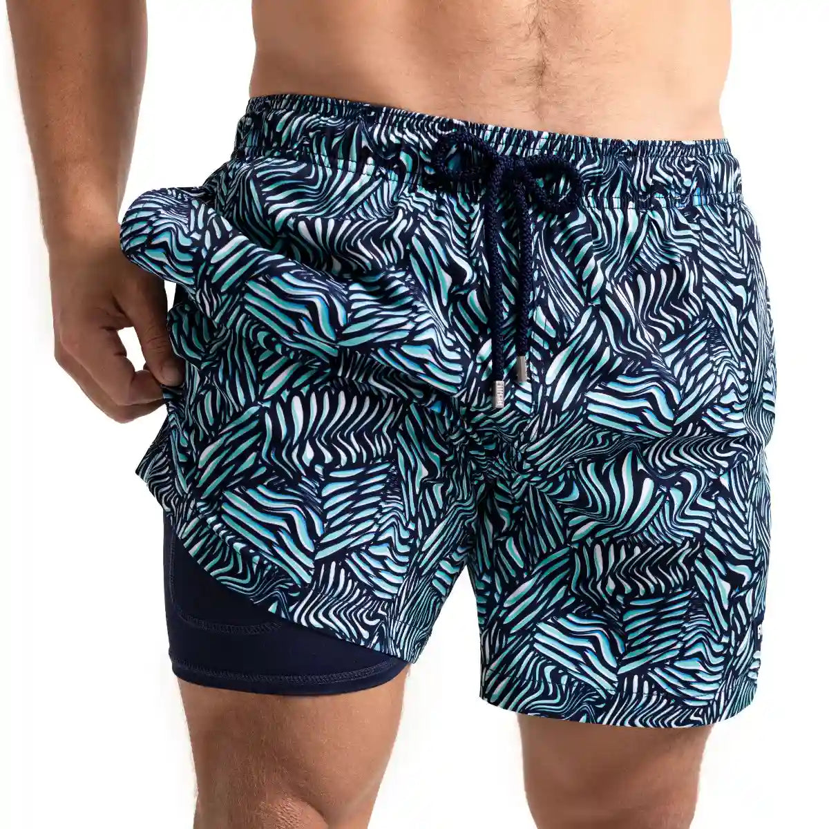 Beta Blue Hybrid Short, Compression Lined Swim and Resort Trunk