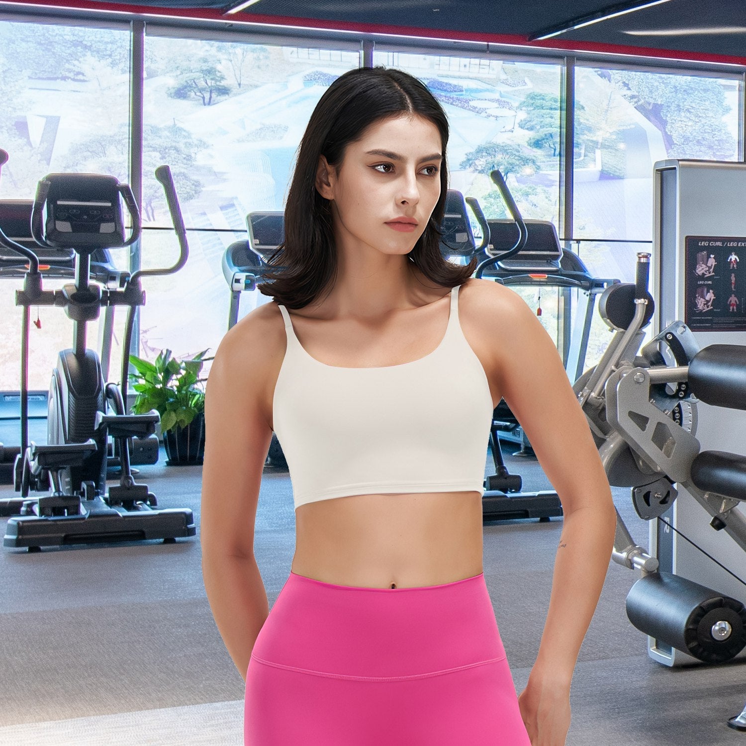 Women Sport Bras with Removable Pads, Low-Impact Square Neck