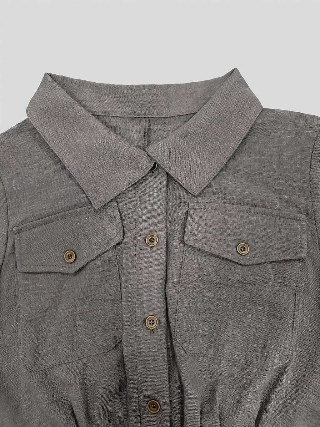 Button Front Long-Sleeve Jumpsuit
