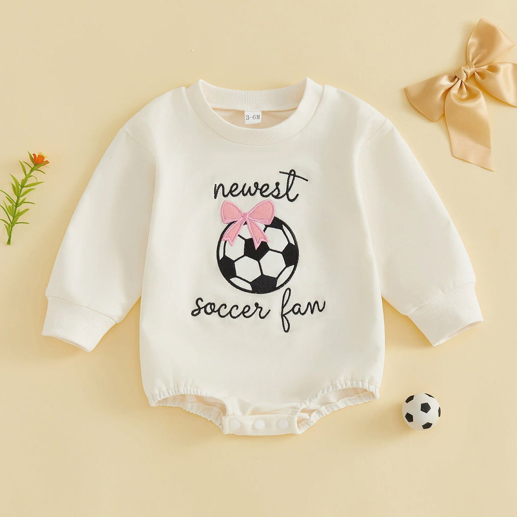 Football Bow-knot Embroidered Long-sleeve Romper