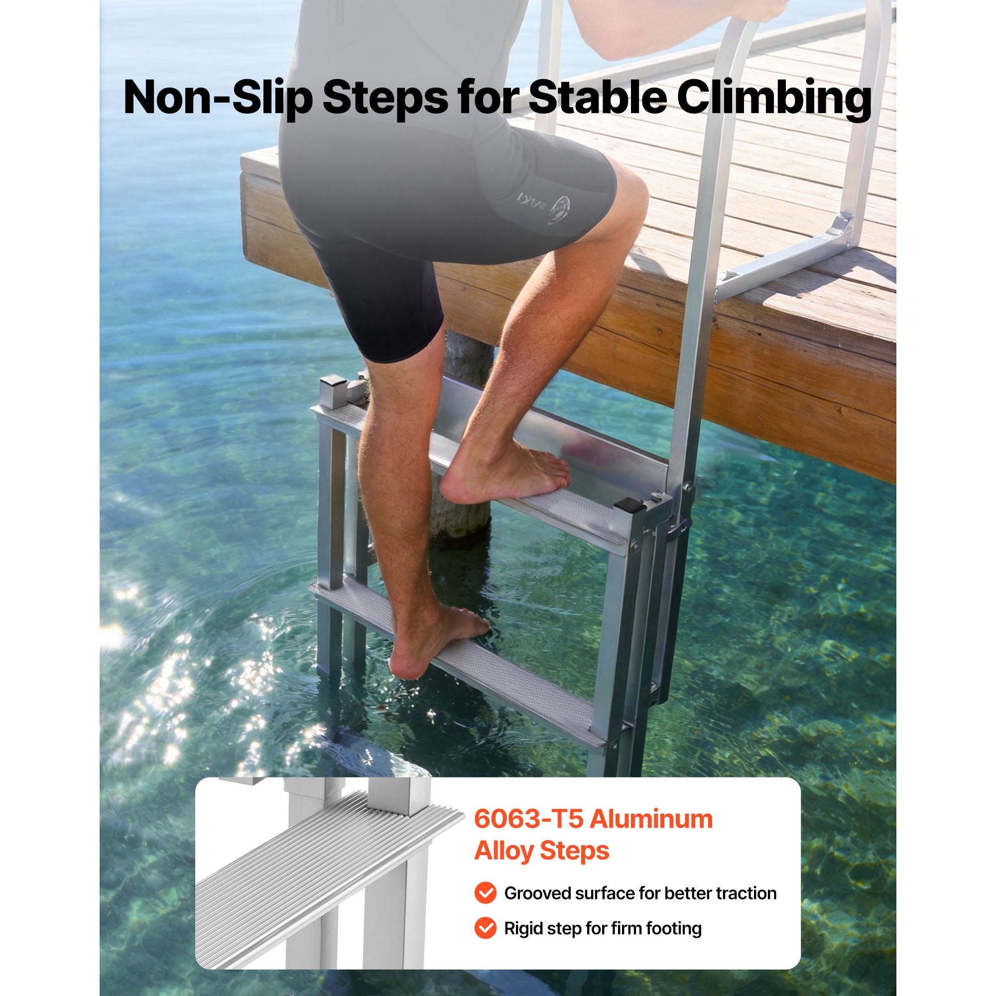 Retractable Dock Ladder, 5 Steps, Aluminum Alloy with Auto-Lift Float