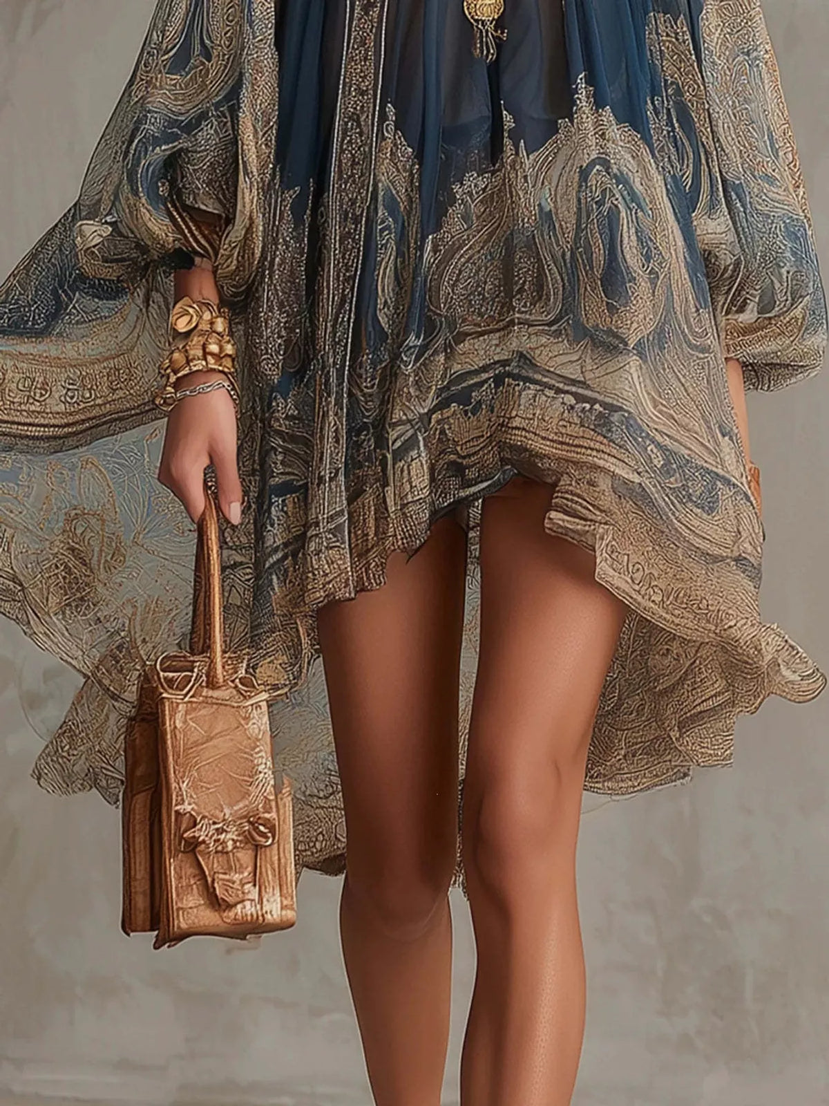 Full Size Paisley Print Chiffon High-Low Mini Dress Plus Size