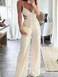 Cut-Out V-Neck Sleeveless Wide Leg Jumpsuit