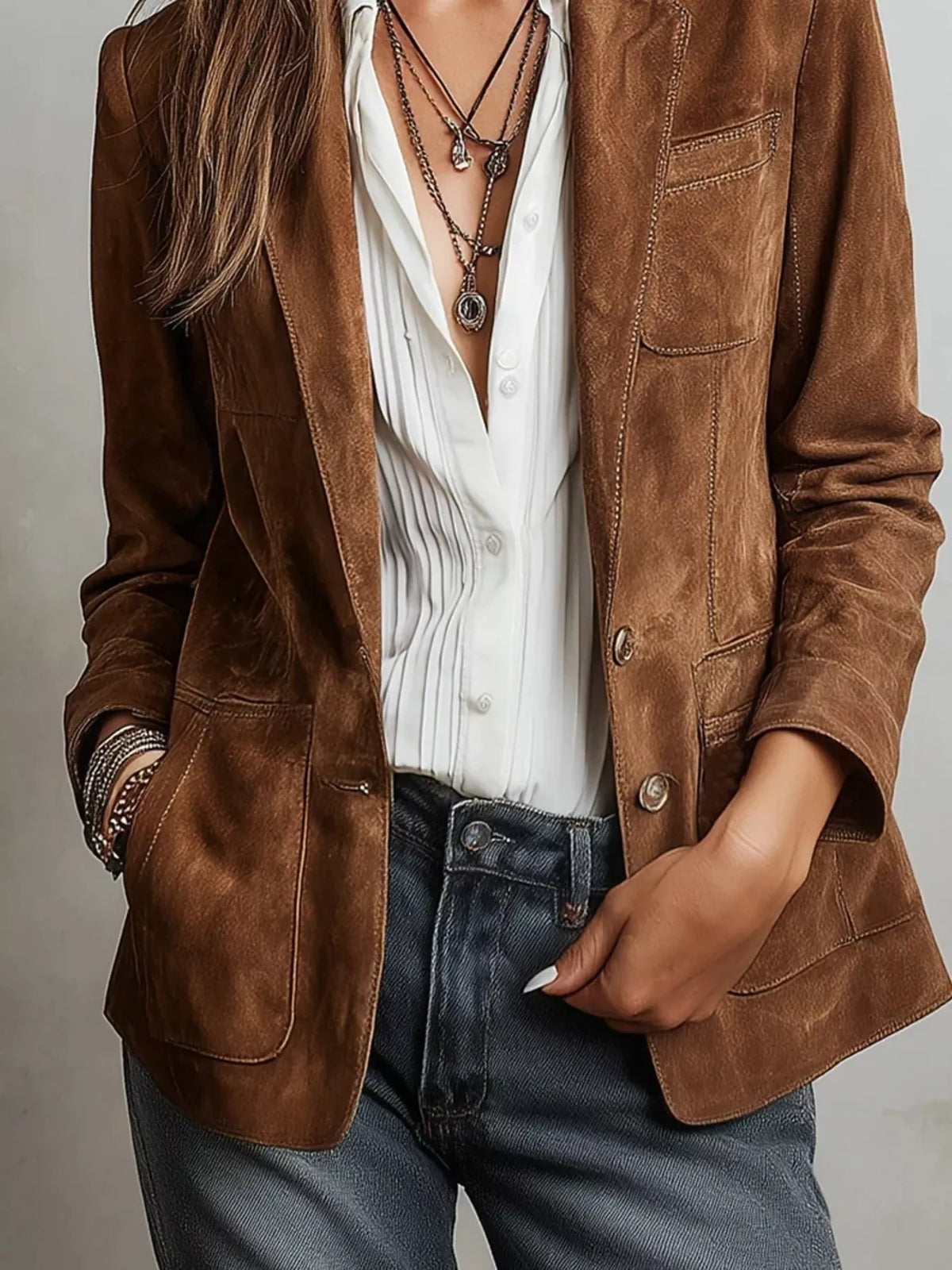 Full Size Lapel Collar Button Up Blazer Plus Size