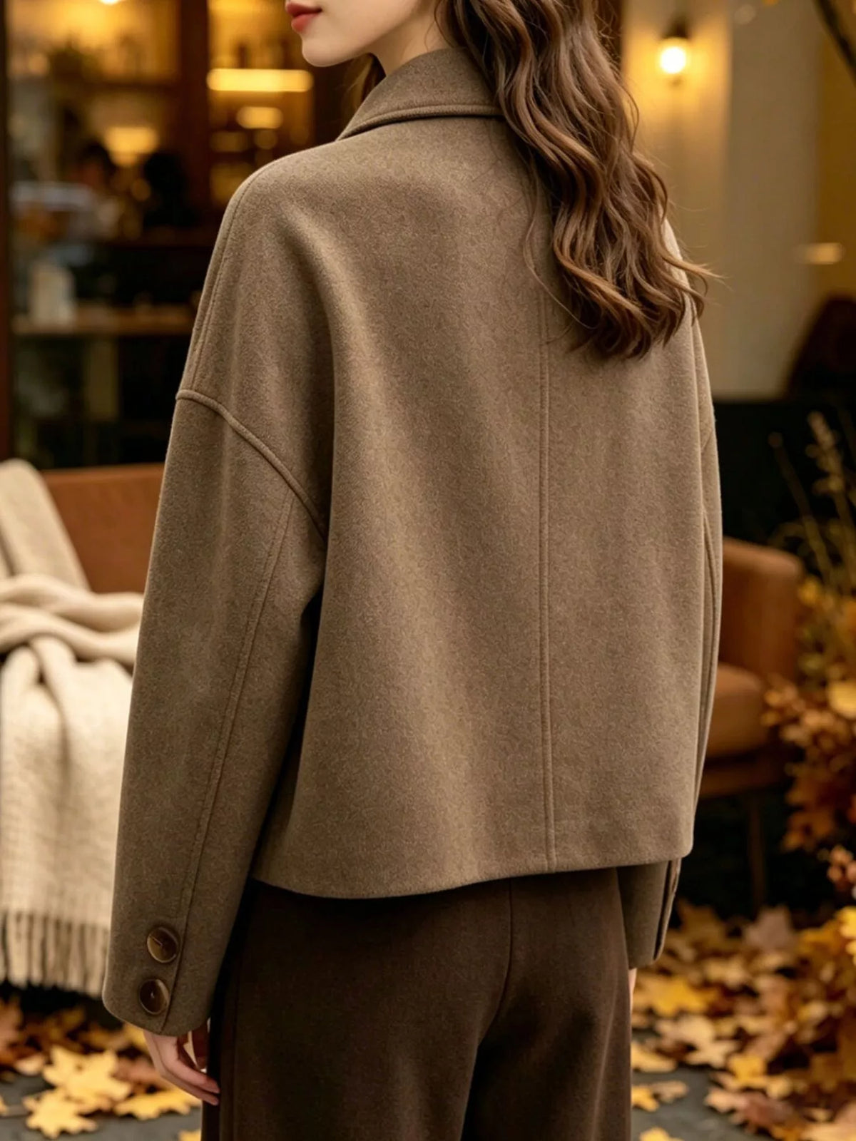 Button Up Dropped Shoulder Cropped Outerwear