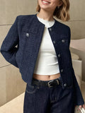 Tweed Metallic Buttons Cropped Outerwear