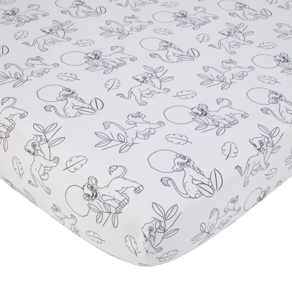 Lion King Leader of the Pack Grey, Sage, Ivory and Yellow 3 Piece Nursery Crib Bedding Set - Comforter, Fitted Crib Sheet, and Crib Skirt