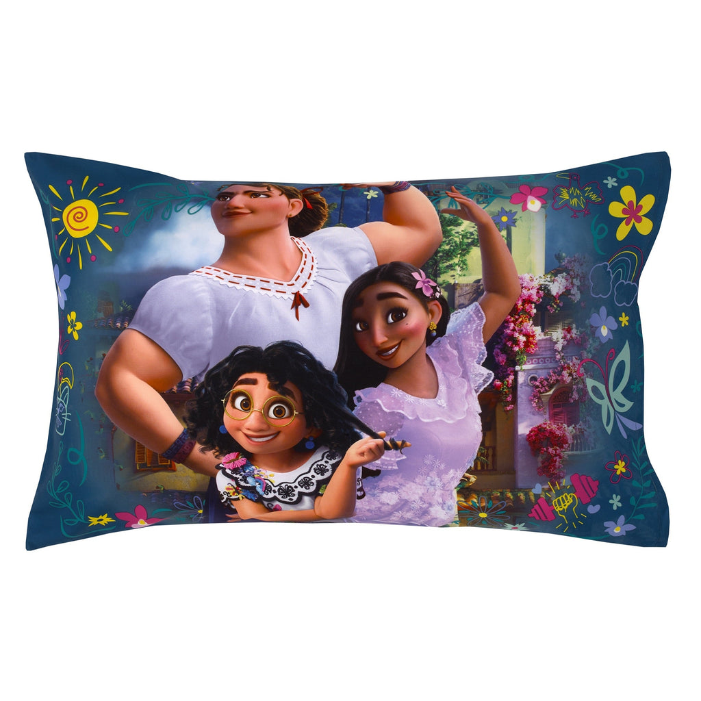 Encanto Power Trio Purple and Teal 4 Piece Toddler Bed Set - Comforter, Fitted Bottom Sheet, Flat Top Sheet, and Reversible Pillowcase