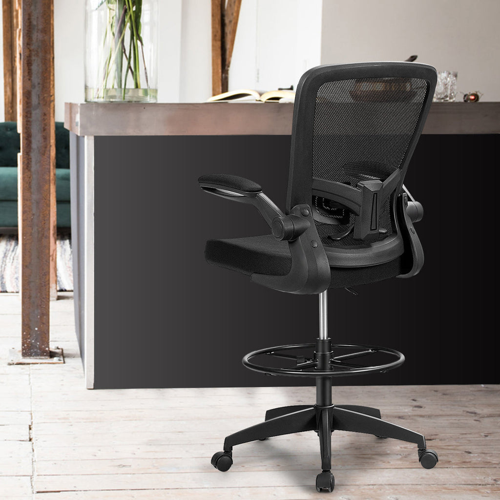 Height Adjustable Drafting Chair with Flip Up Arms