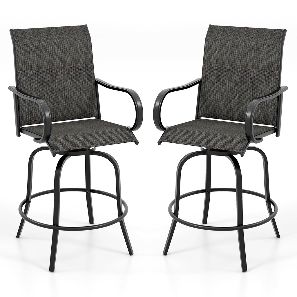 2 Pieces 360 Rotating Bar Stool Set with Armrests for Patio