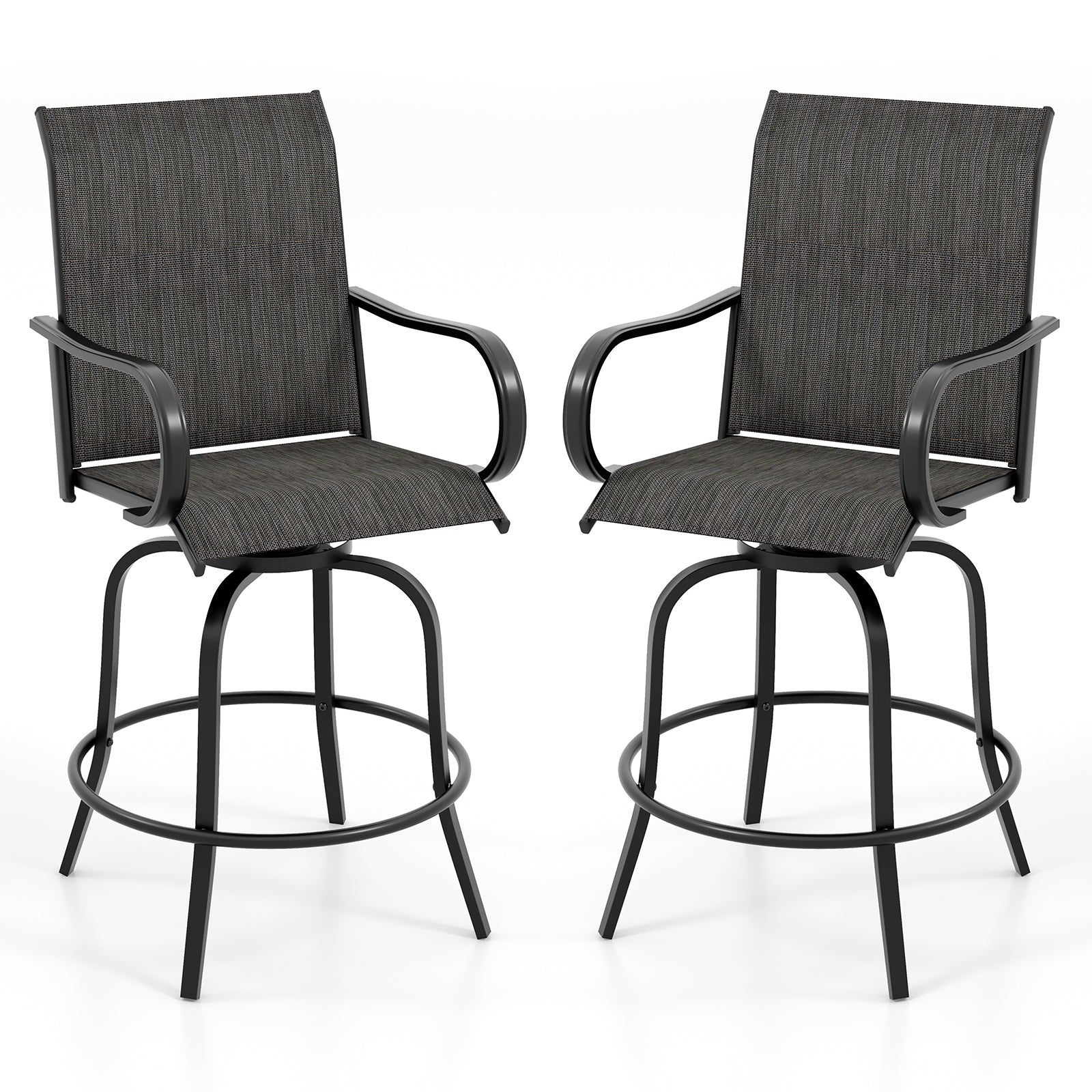 2 Pieces 360 Rotating Bar Stool Set with Armrests for Patio