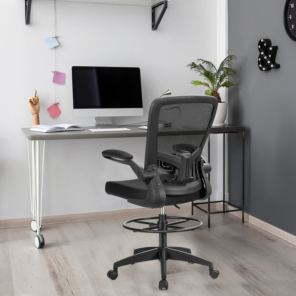 Height Adjustable Drafting Chair with Flip Up Arms