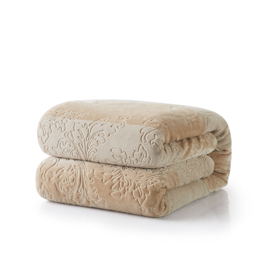 Tache Embossed Bubbly Champagne Beige Sherpa Throw Blanket (TA62088)