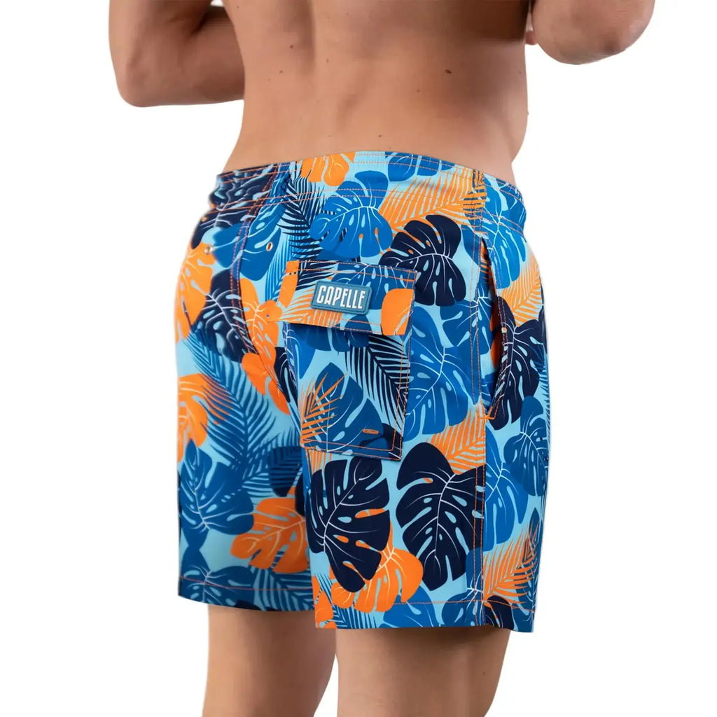 Blue Jungle Hybrid Short, Compression Lined Swim and Resort Trunk
