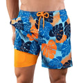 Blue Jungle Hybrid Short, Compression Lined Swim and Resort Trunk