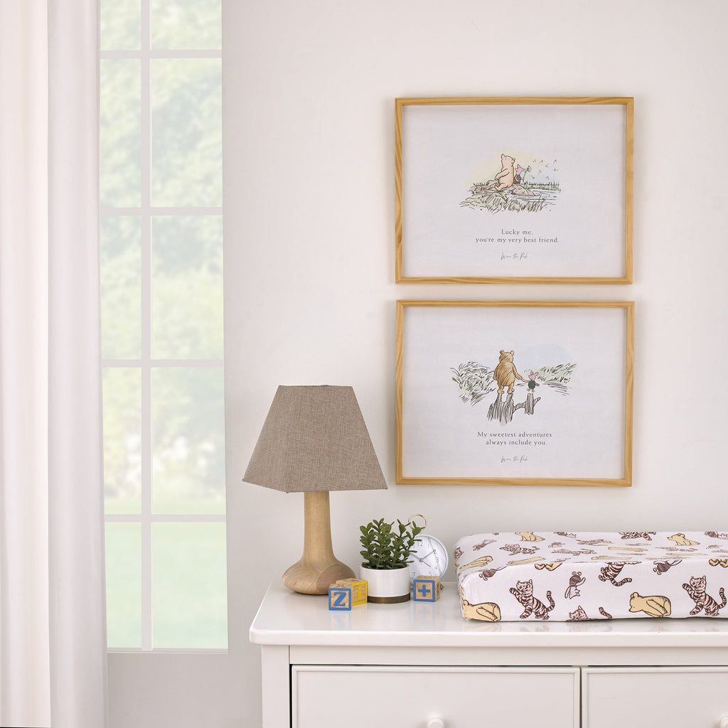 Winnie the Pooh - Classic Pooh "Lucky Me, You're My Very Best Friend" with Piglet Natural Pine Wood Framed Art Canvas Wall DÃ©cor