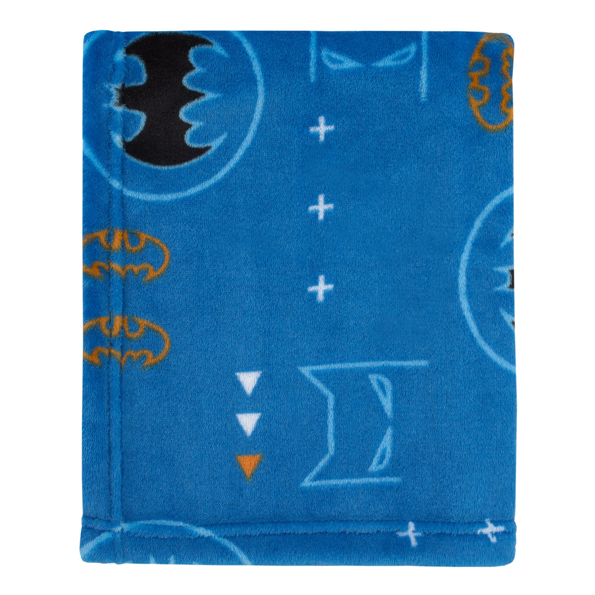 Warner Bros  Batman Blue, Orange, and White with Icons, Emblems, and Triangles Super Soft Baby Blanket