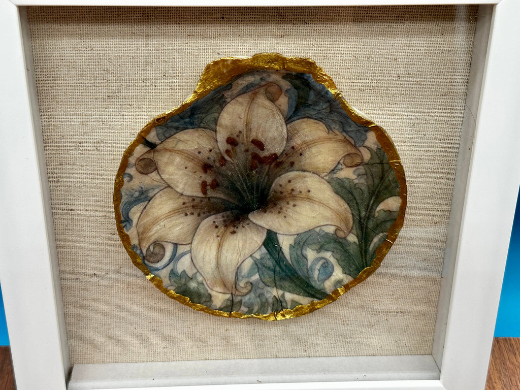 Decoupaged Scallop Shell White Shadow Box Wall Art
