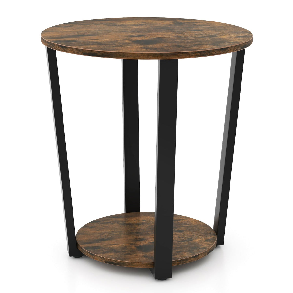 2-tier Round End Table with Storage Shelf & Metal Frame