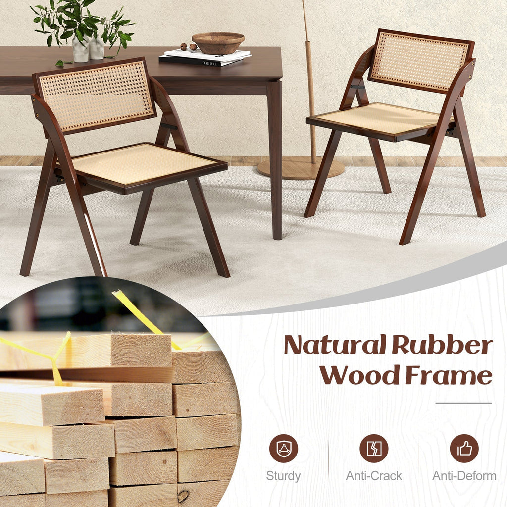 Foldable Dining Chairs Set of 2 with Woven Rattan Backrest