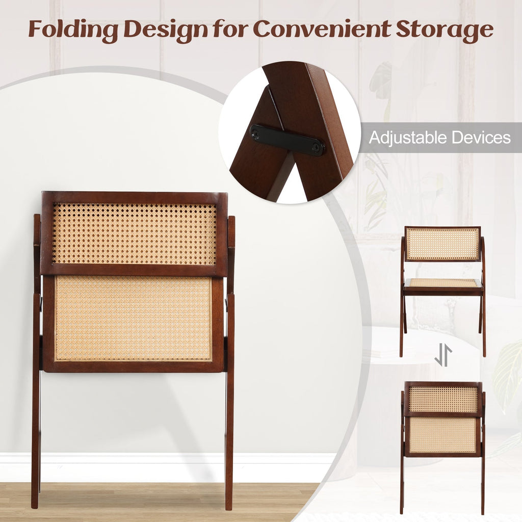 Foldable Dining Chairs Set of 2 with Woven Rattan Backrest