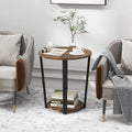 2-tier Round End Table with Storage Shelf & Metal Frame