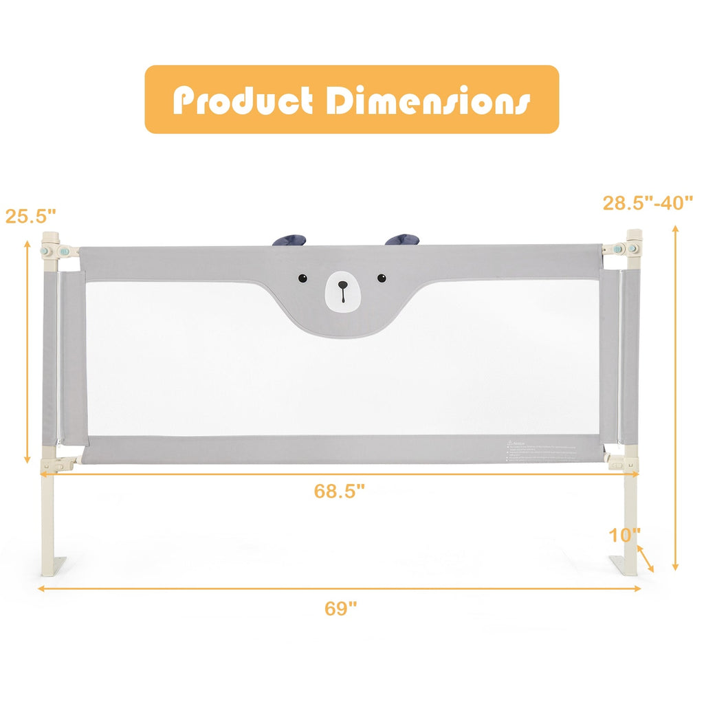 Vertical Lifting Baby Bedrail Guard with Lock-Gray