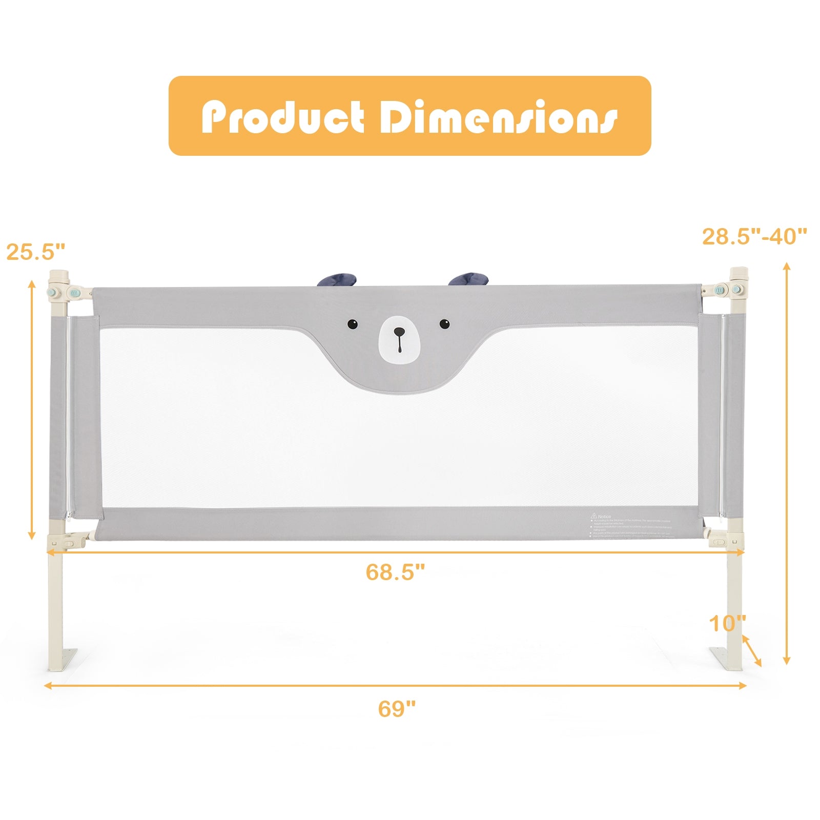 Vertical Lifting Baby Bedrail Guard with Lock-Gray