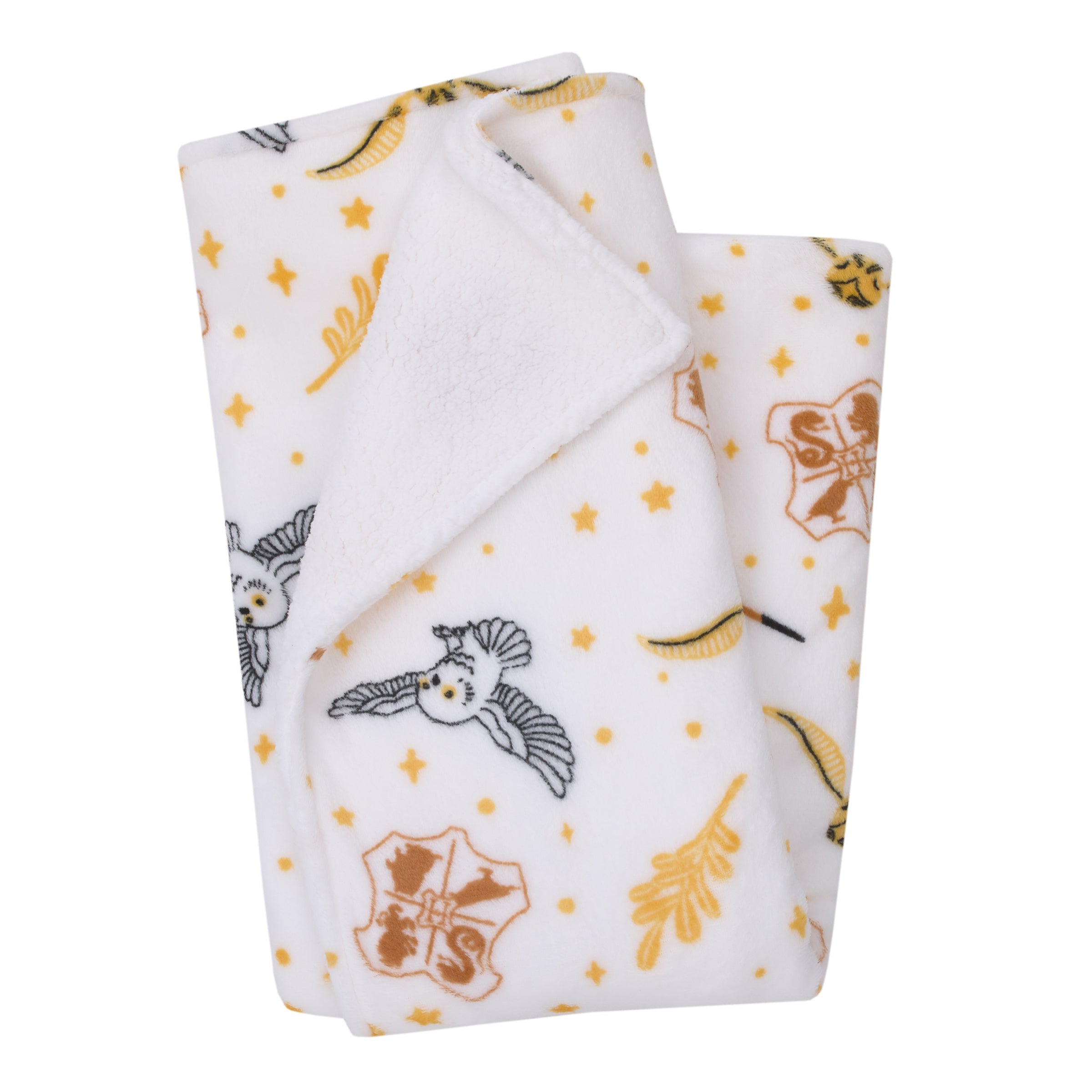 Warner Bros  Harry Potter White, Gold, and Tan Super Soft Sherpa Baby Blanket