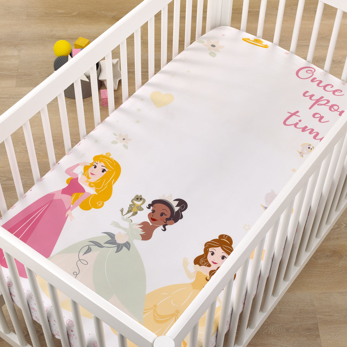 Princess Make A Wish Pink, White and Yellow "Once Upon a Time" Nursery Photo Op Fitted Crib Sheet
