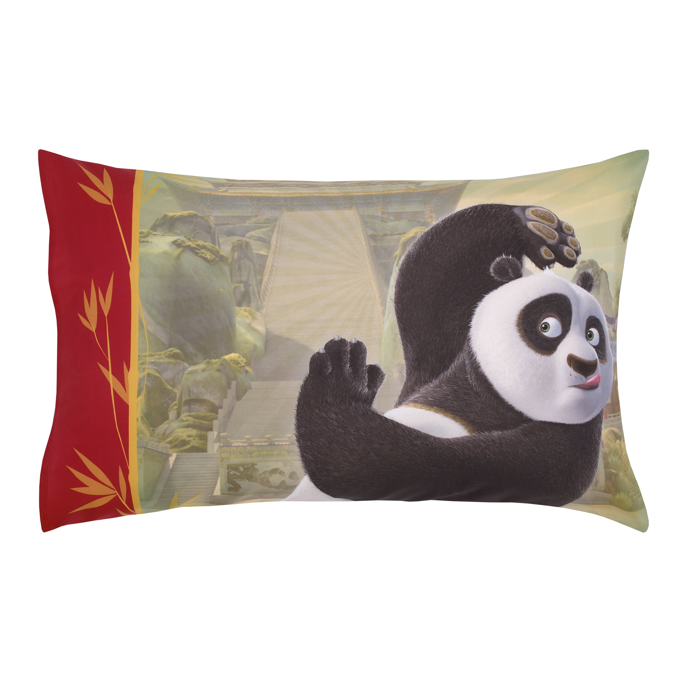 Kung Fu Panda Dragon Warrior Red and Gold Po and Friends 4 Piece Toddler Bed Set - Comforter, Fitted Bottom Sheet, Flat Top Sheet, and Reversible Pillowcase