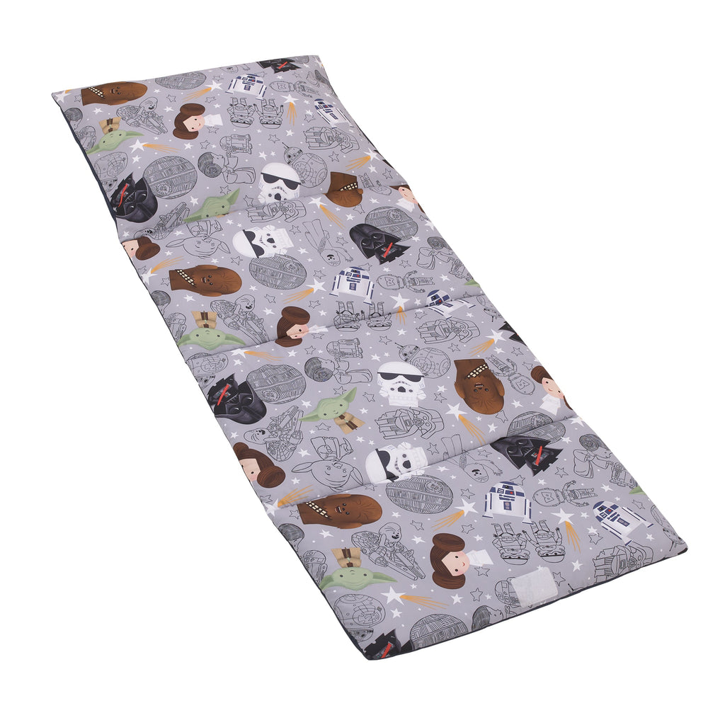 Welcome to the Galaxy Navy and Gray Yoda, Princess Leia, R2-D2 , Chewbacca, and Darth Vader Deluxe Easy Fold Toddler Nap Mat