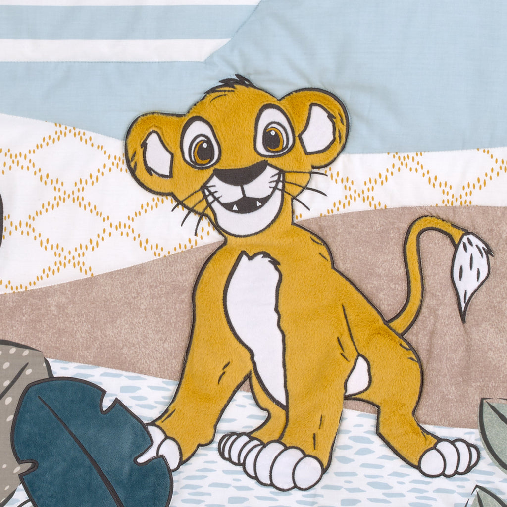 Lion King Blue, Green, Taupe and Gold Simba Future King 3 Piece Nursery Crib Bedding Set - Comforter, Cotton Fitted Crib Sheet, and Crib Skirt
